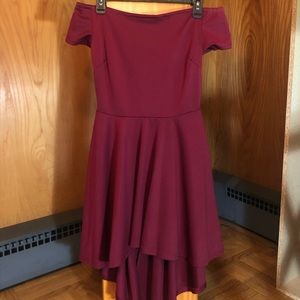 High low off shoulder burgundy dress NEW